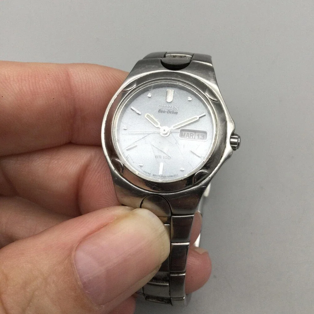 Vintage Citizen Eco-Drive Womens Watch 25mm Silver Tone Stainless Date E001 6